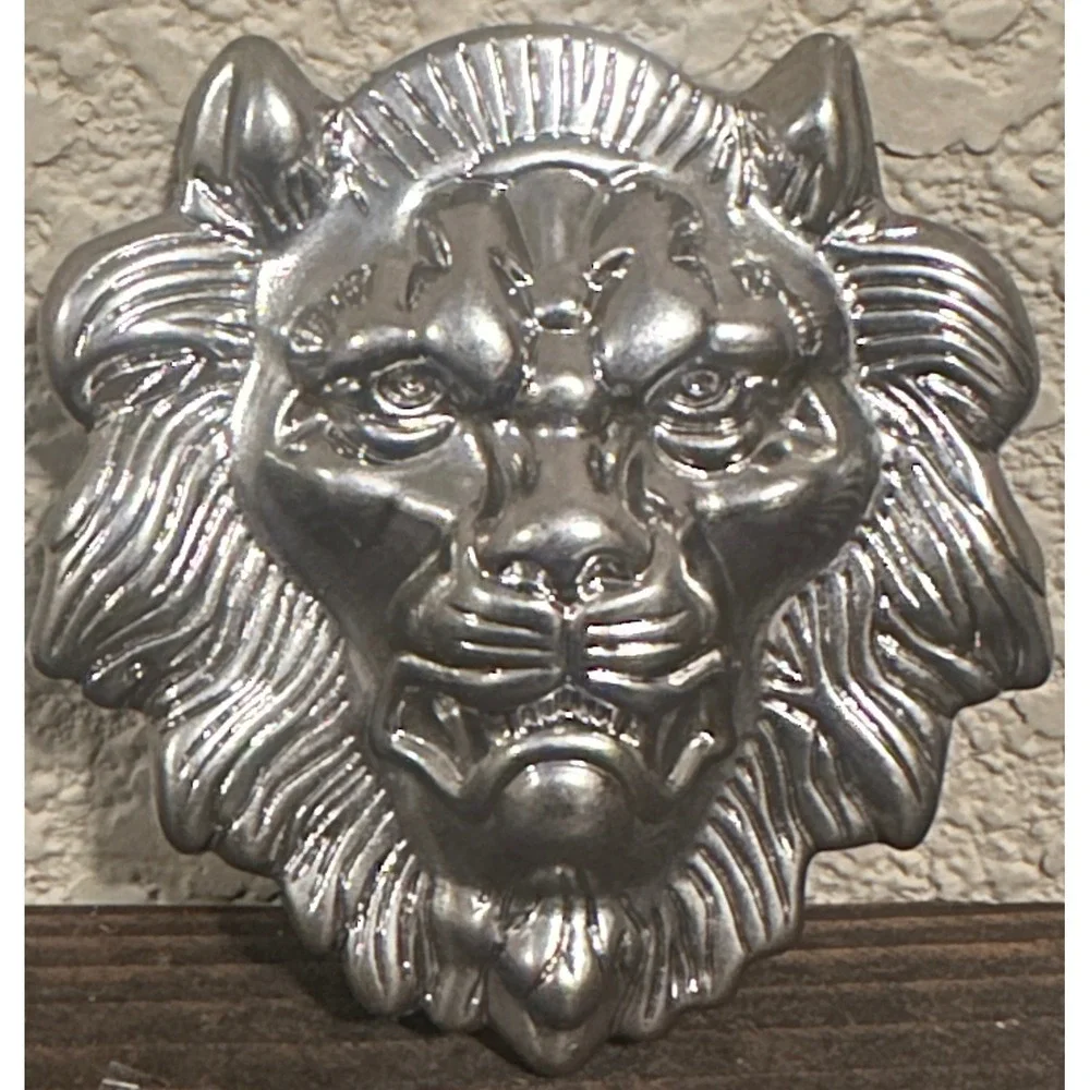 Lion Head Belt Buckle Silver Tone Metal 3D Sculpted Animal Design Mens Fierce